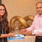 1st runner up R C Bhargava Award Purva Saxena received an award from R P Kaushik of YEIDA (1)