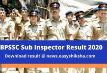 BPSSC Sub inspector Result