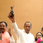 Ch Malla Reddy seen showing LN 4 Prosthetic Hands at the Camp the biggest ever in India