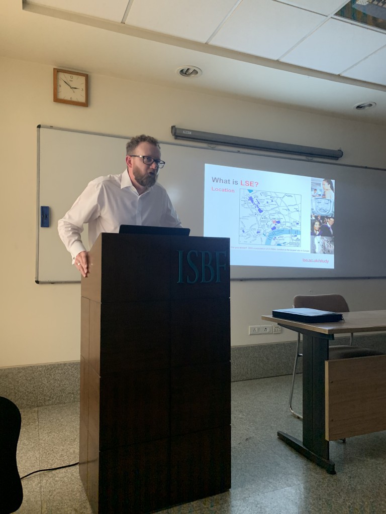 Mr. Will Breare-Hall giving session on 'Destination LSE' at ISBF Campus